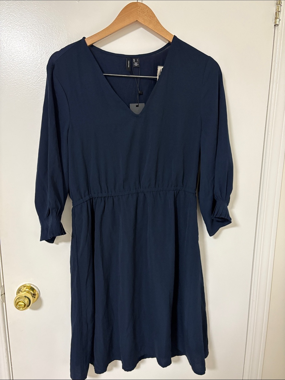 Vero Moda Navy Long-Sleeve V-Neck Dress